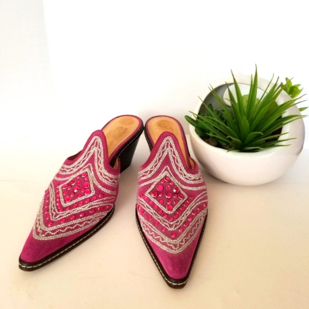 Women's J Pliner western couture pink suede leather mules - Picture 8 of 8